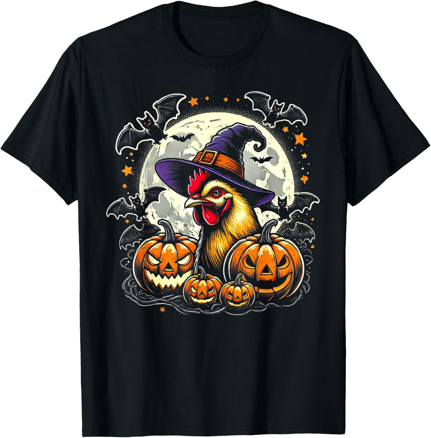 Chicken Halloween Witch Decor T-Shirt - T-Shirt | Black