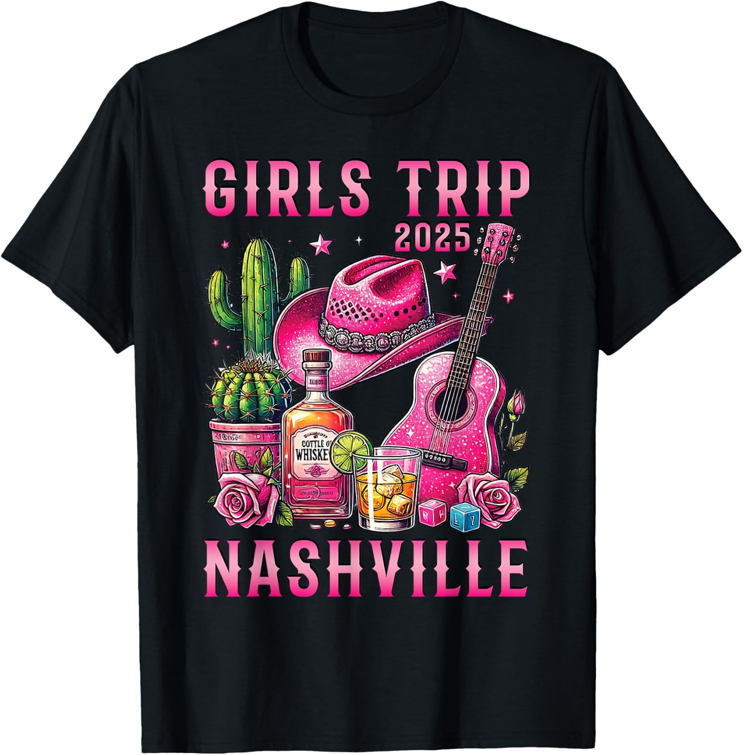 Girls Trip Nashville 2025 Summer Vacation Ladies Weekend T-Shirt - T-Shirt | Black