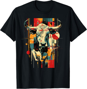 Artsy Bull Rider on Abstract Art Rodeo Bull Riding T-Shirt - T-Shirt | Black