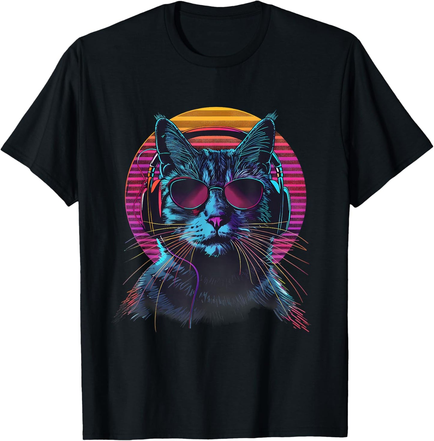 DJ Cat Techno Cat Music DJ Beatmaker Music Headphones EDM Women Kids T-Shirt - T-Shirt | Black