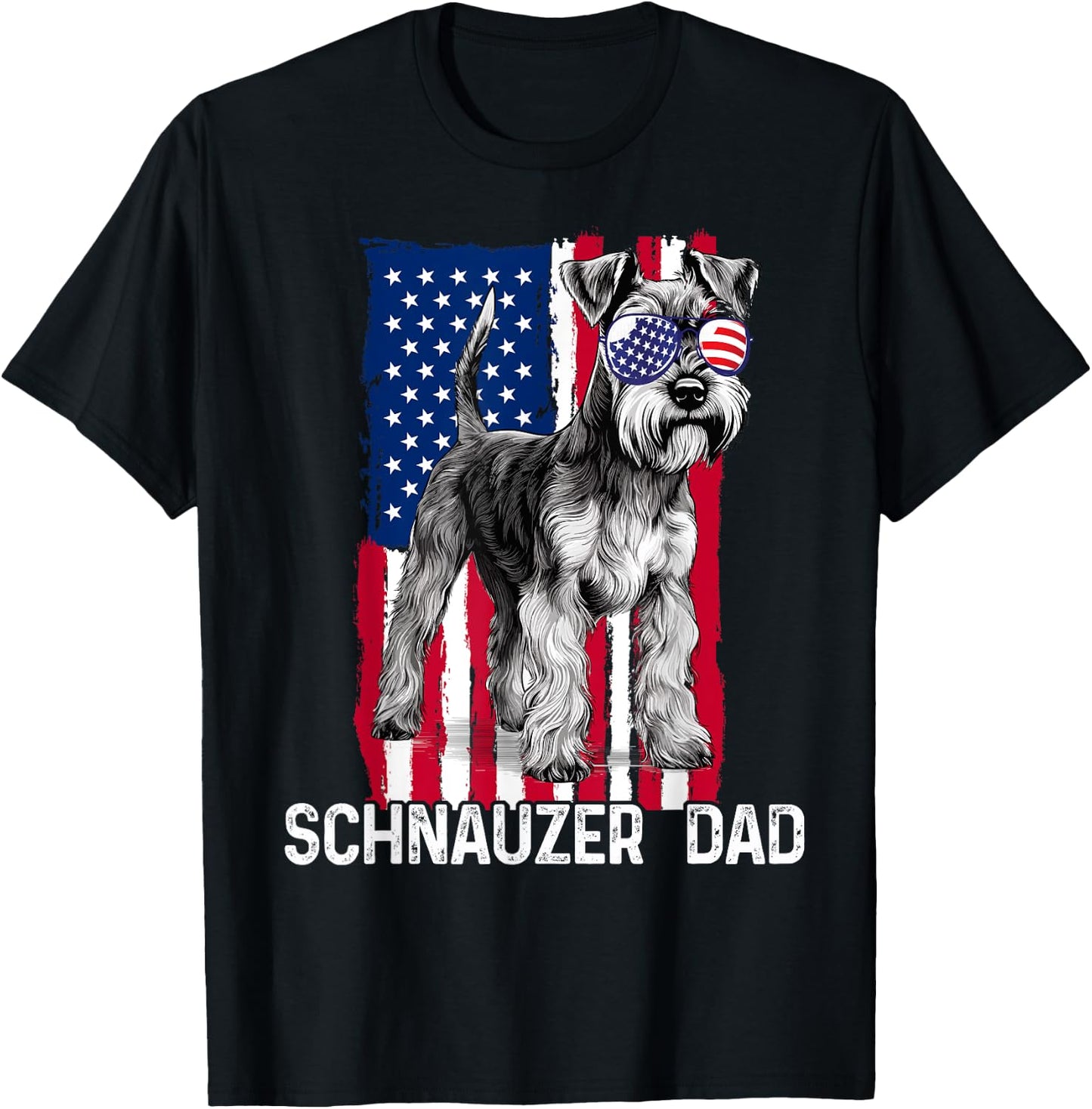 Dog Dad Fathers Day Gift Mini Schnauzer USA Flag 4th of July T-Shirt - T-Shirt | Black