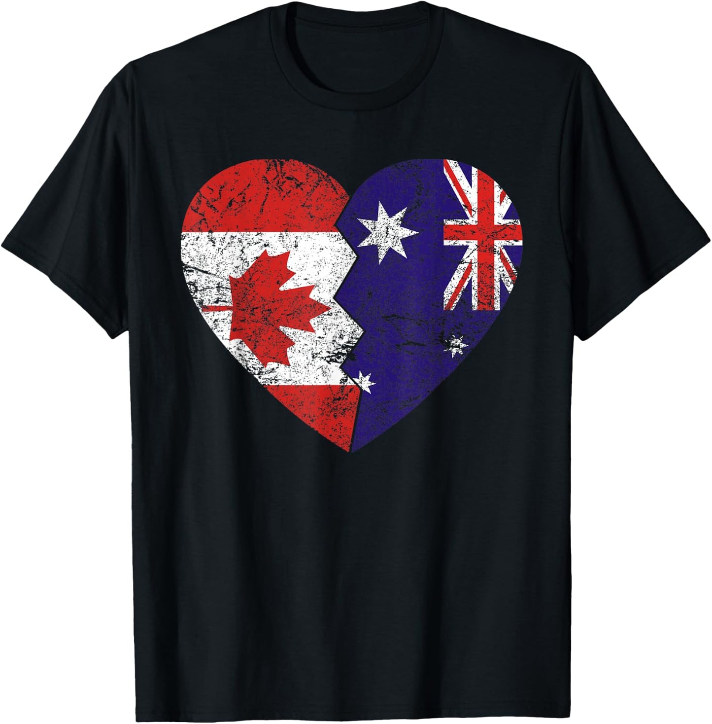 Australian Canadian Flags Heart | Canada Australia Roots T-Shirt - T-Shirt | Black