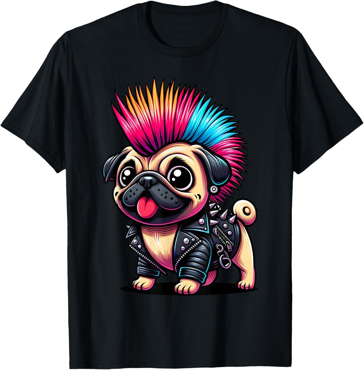 Funny Punk Pug, Rock'n Roll Goth Dog, Guitar Band Funny T-Shirt - T-Shirt | Black