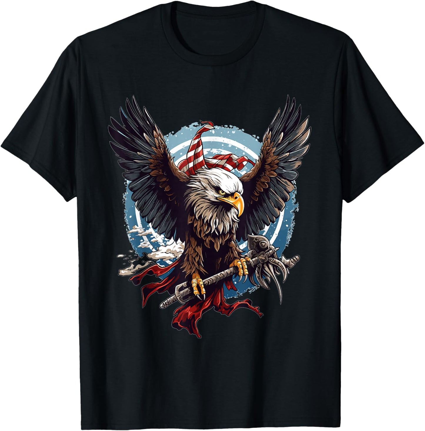Viking Warrior American Eagle US Flag Norse Mythology T-Shirt - T-Shirt | Black