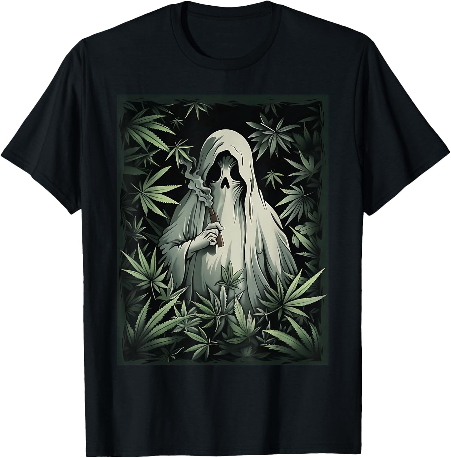 Halloween Ghost Smoking Weed 420 Stoner Cannabis Marijuana T-Shirt - T-Shirt | Black