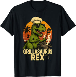 Funny Grilling Dinosaur Grillasaurus T-Rex BBQ Dad Joke T-Shirt - T-Shirt | Black