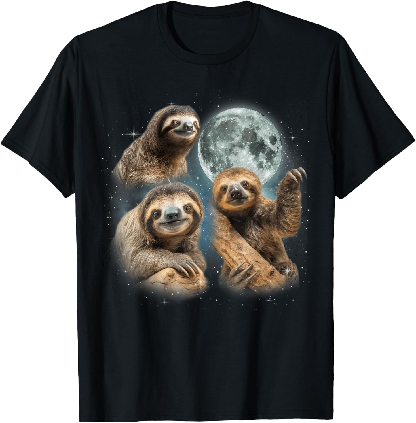 Sloth Shirt | 3 Sloth Howling At Moon Funny Weird Cursed T-Shirt - T-Shirt | Black