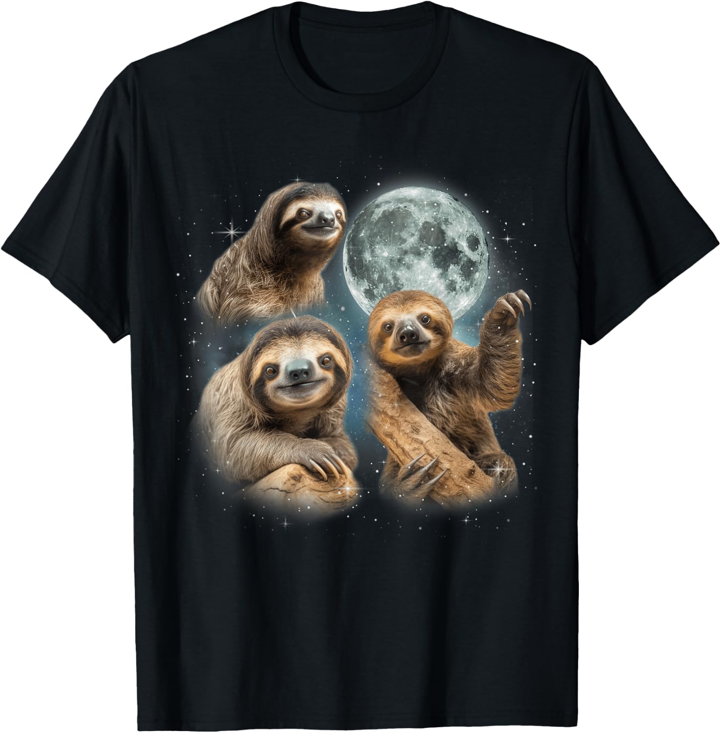 Sloth Shirt | 3 Sloth Howling At Moon Funny Weird Cursed T-Shirt - T-Shirt | Black