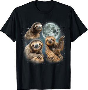 Sloth Shirt | 3 Sloth Howling At Moon Funny Weird Cursed T-Shirt - T-Shirt | Black