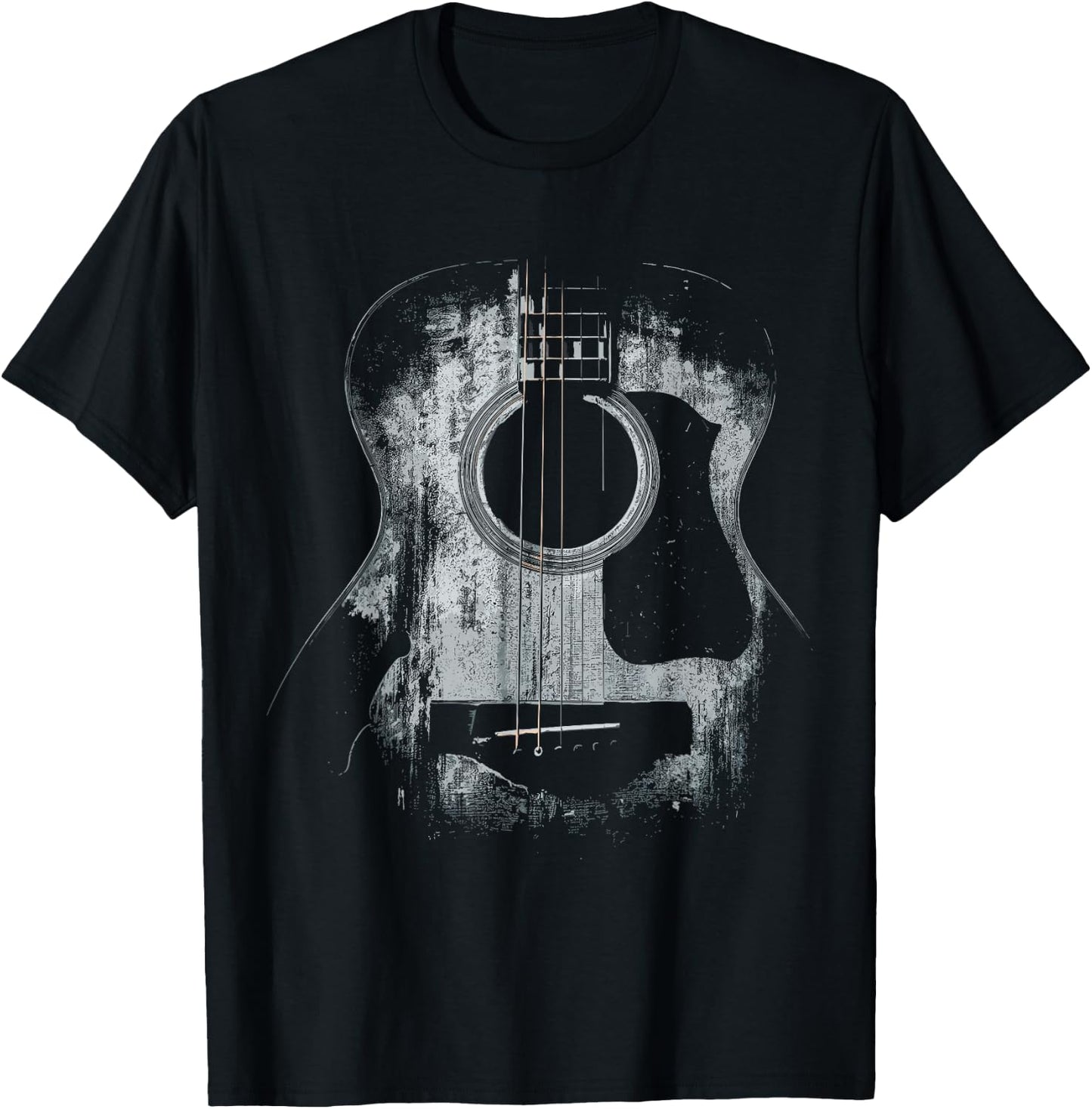 Distressed Acoustic Guitar Player Rock & Roll T-Shirt - T-Shirt | Black