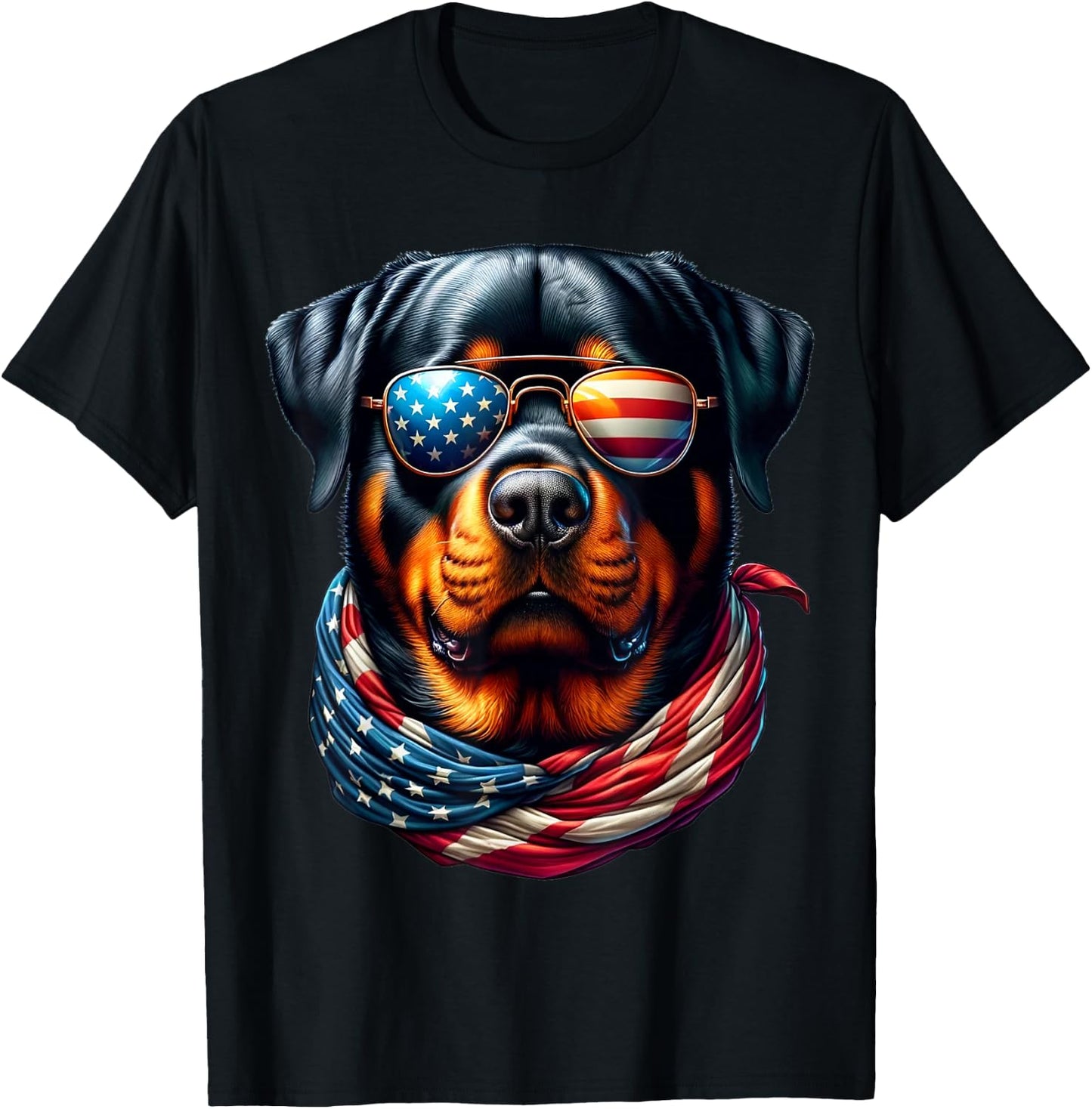 Rottweiler USA Flag Sunglasses Patriotic Dog 4th of July T-Shirt - T-Shirt | Black