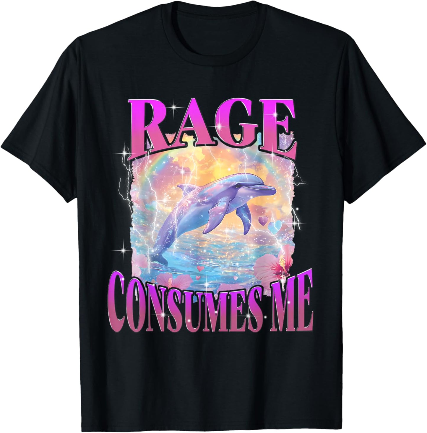 Rage Consumes Me Funny Meme Silly Dolphin Rainbow T-Shirt - T-Shirt | Black