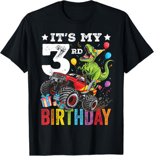 Three 3rd Birthday Dinosaur Monster Truck T-Shirt - T-Shirt | Black