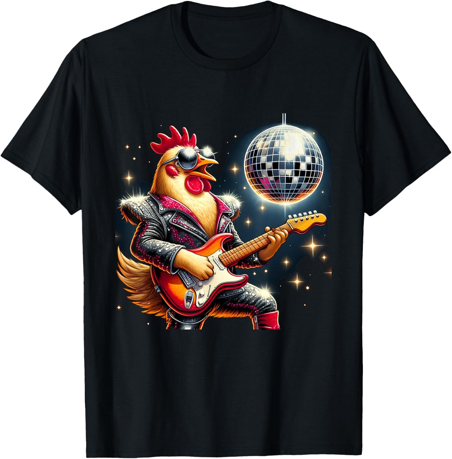 Disco Ball Guitar Chicken T-Shirt - T-Shirt | Black
