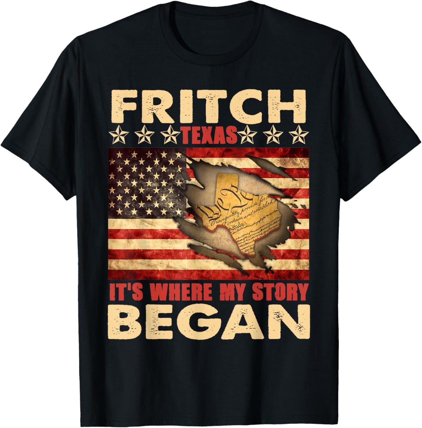 Fritch Texas USA Flag 4th Of July T-Shirt - T-Shirt | Black
