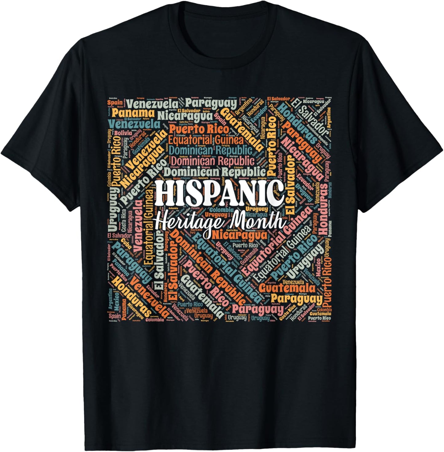 Hispanic Heritage Month All Latin Countries Latino Pride T-Shirt - T-Shirt | Black