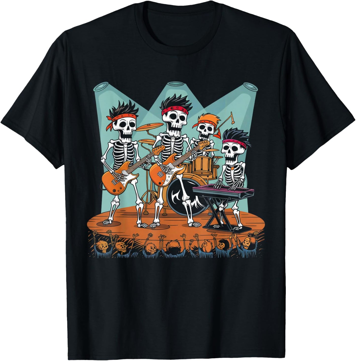 Skeleton Guitar Shirt Halloween Retro Rock Music Band Lover T-Shirt - T-Shirt | Black