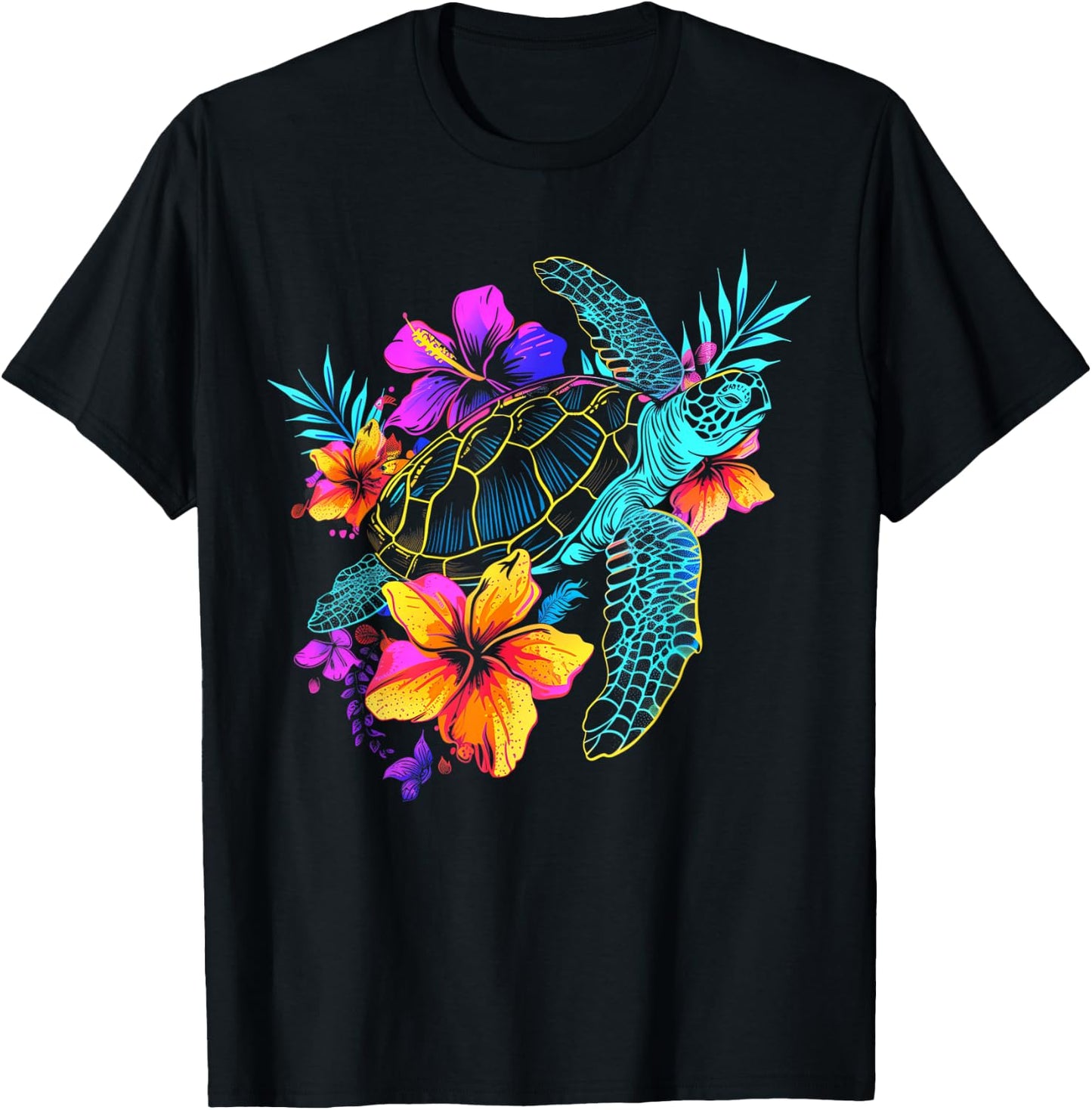 Sea Turtle Hawaiian Flowers Hawaii Diver T-Shirt - T-Shirt | Black