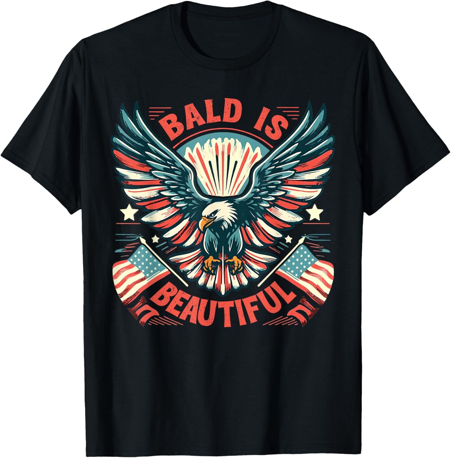 Bald Is Beautiful 4th of July Independence Day America Eagle T-Shirt - T-Shirt | Black