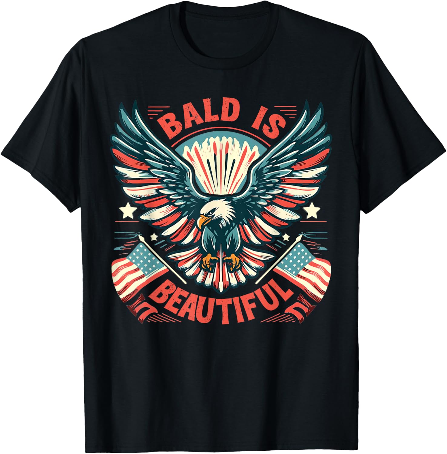 Bald Is Beautiful 4th of July Independence Day America Eagle T-Shirt - T-Shirt | Black