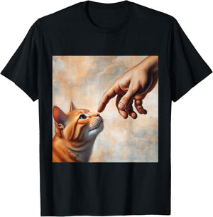 Funny Cat Art Michelangelo Parody Art for Cat Lovers T-Shirt - T-Shirt | Black