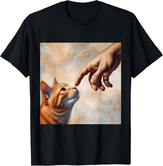 Funny Cat Art Michelangelo Parody Art for Cat Lovers T-Shirt - T-Shirt | Black