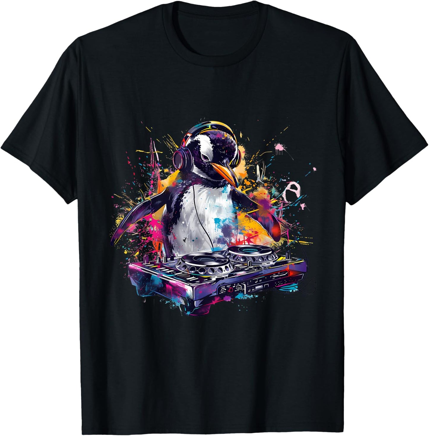 Penguin Music DJ House Music Artwork Turntable DJ Penguin T-Shirt - T-Shirt | Black