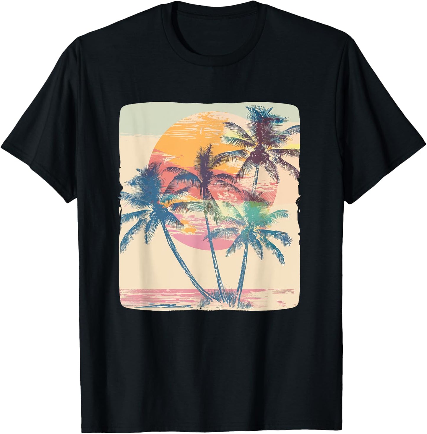 Vintage Palm Trees for a Classic Vacation Look T-Shirt - T-Shirt | Black