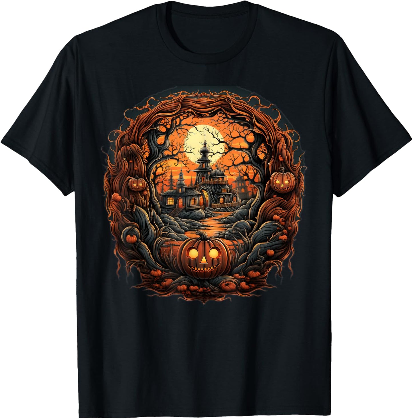 Spooky Haunted Scene Women Youth T-Shirt - T-Shirt | Black