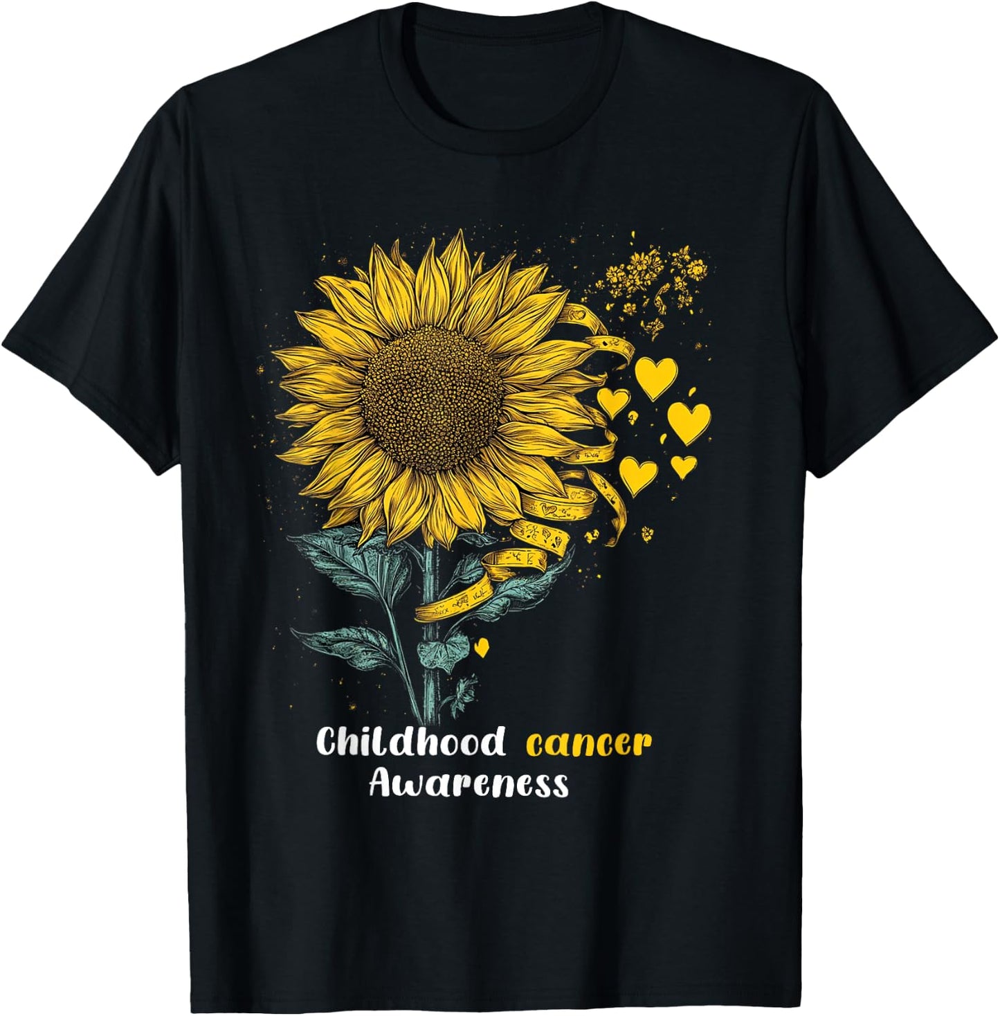Childhood Cancer Awareness Yellow Sunflower Ribbon gifts T-Shirt - T-Shirt | Black