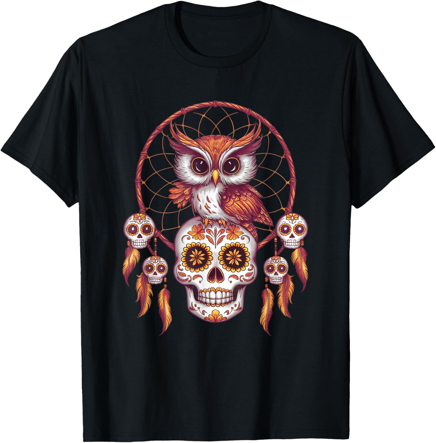 Sugar Skull Owl Day of Dead Halloween Dia De Muertos T-Shirt - T-Shirt | Black