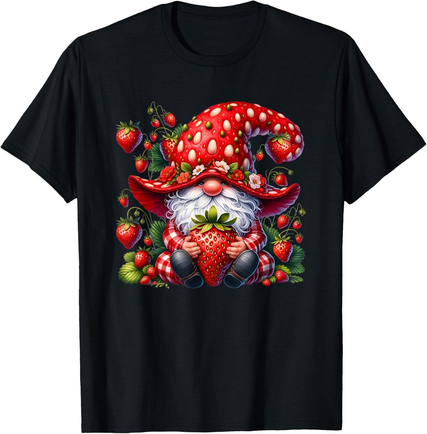 Cute Summer Gnome Dad Graphic And Men Strawberry T-Shirt - T-Shirt | Black