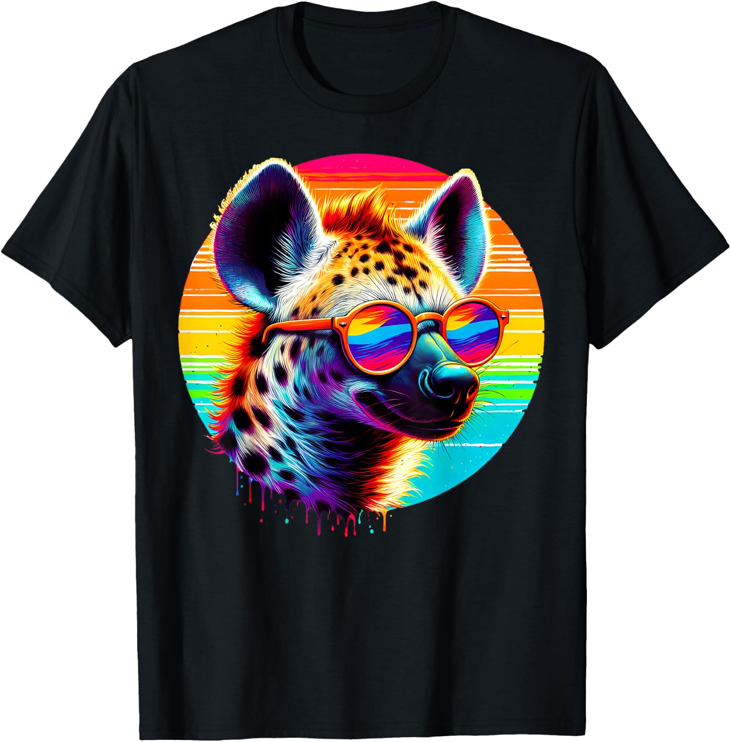 Cool Tie Dye Sunglasses Hyena Graphic Illustration Art T-Shirt - T-Shirt | Black