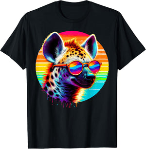 Cool Tie Dye Sunglasses Hyena Graphic Illustration Art T-Shirt - T-Shirt | Black