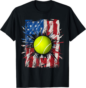Patriotic Tennis 4th Of July Men USA American Flag Boys T-Shirt - T-Shirt | Black