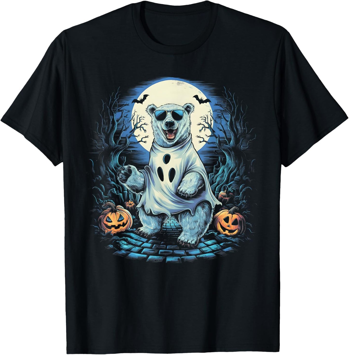 Cute Polar Bear Ghost Spooky Funny Halloween Costume Vintage T-Shirt - T-Shirt | Black
