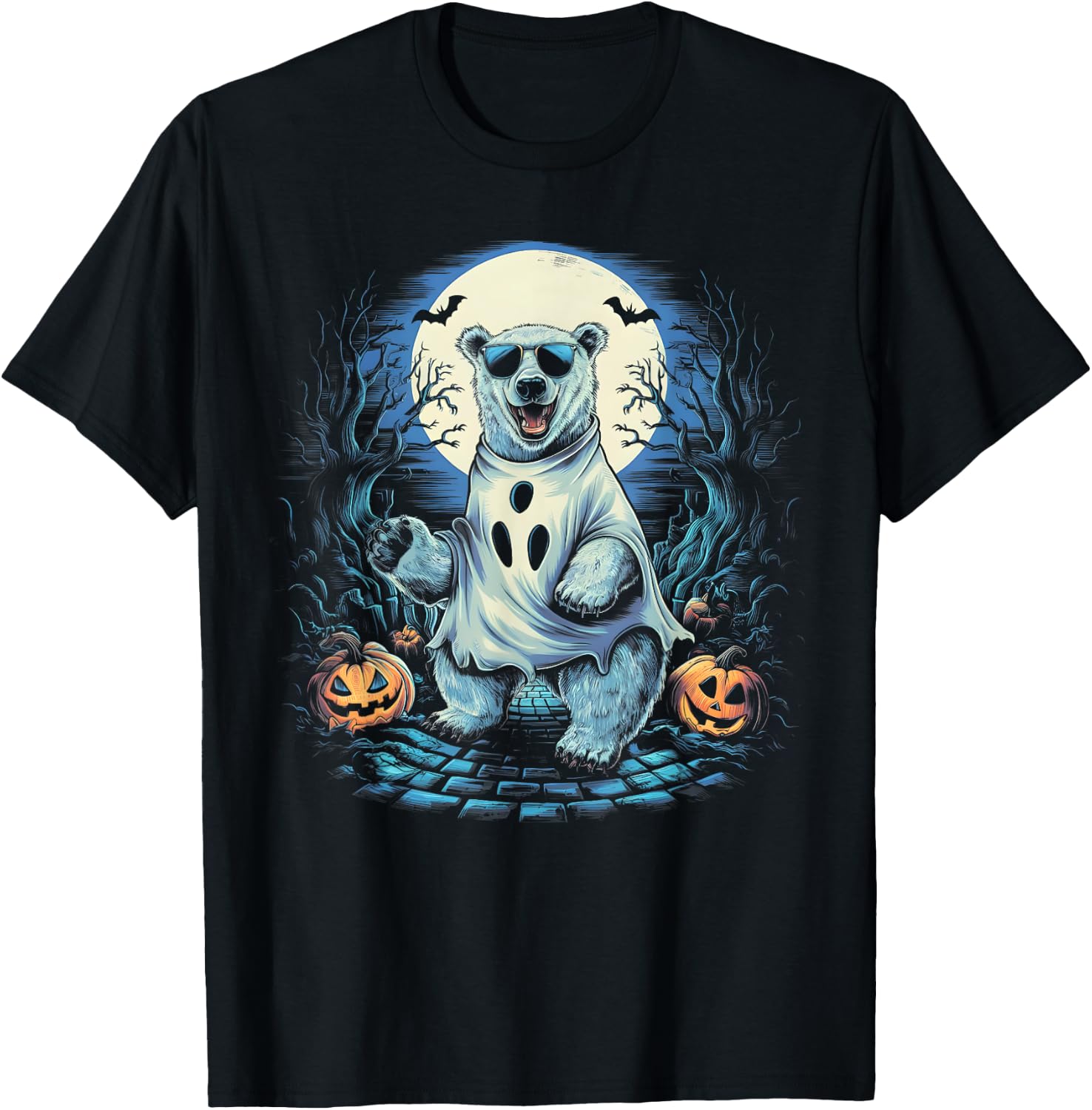Cute Polar Bear Ghost Spooky Funny Halloween Costume Vintage T-Shirt - T-Shirt | Black