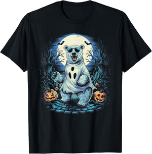 Cute Polar Bear Ghost Spooky Funny Halloween Costume Vintage T-Shirt - T-Shirt | Black