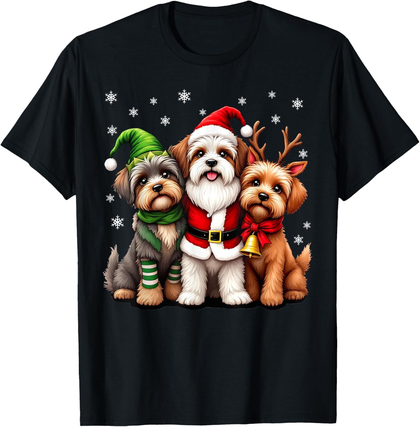Havanese Christmas Dogs Funny Santa Reindeer Elf Holiday T-Shirt - T-Shirt | Black