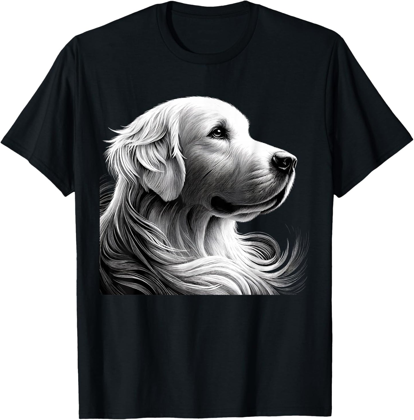 Majestic White English Cream Golden Retriever Sketch Devine T-Shirt - T-Shirt | Black