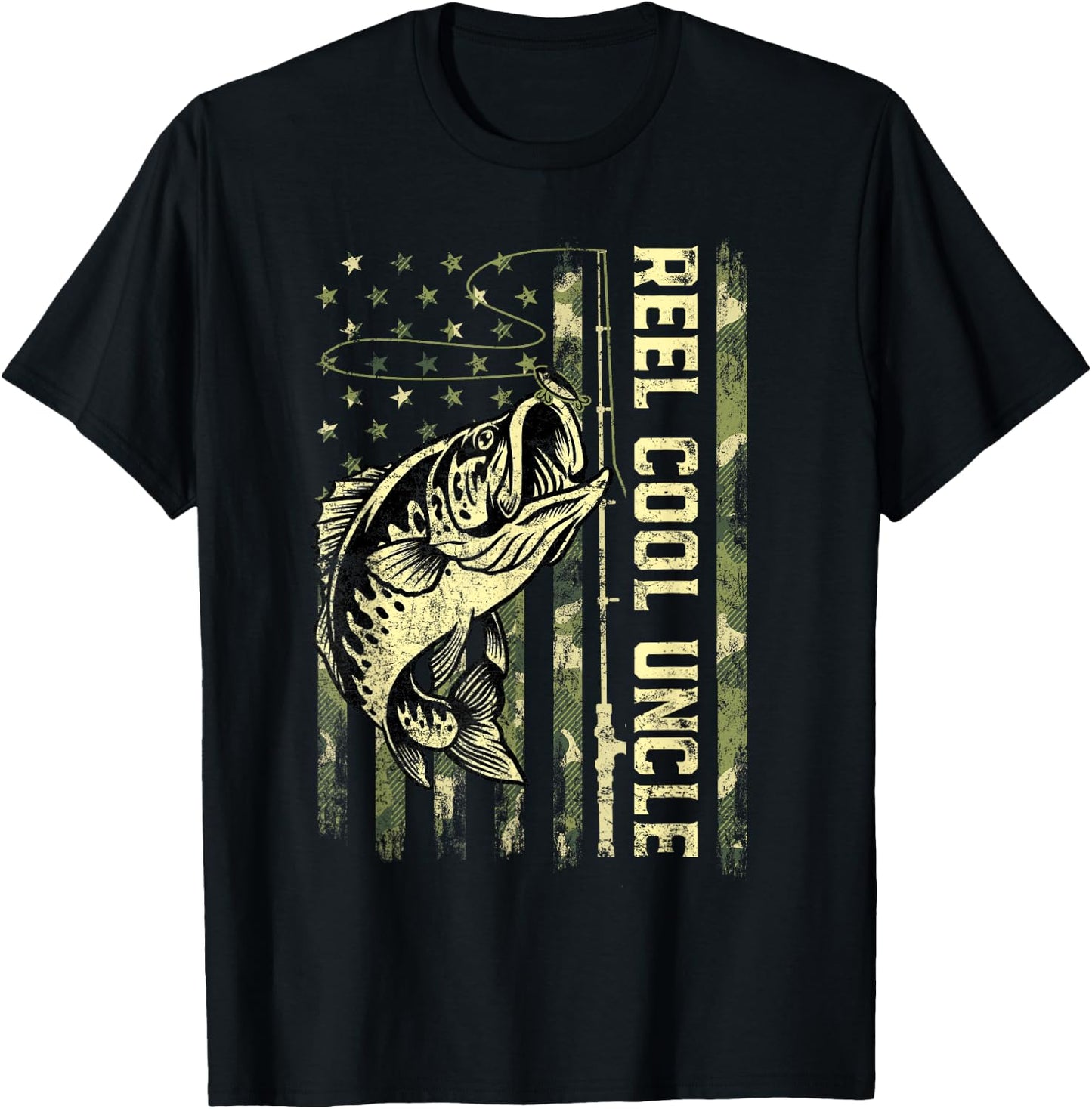 Reel Cool Uncle Fisherman Camouflage Father's Day T-Shirt - T-Shirt | Black