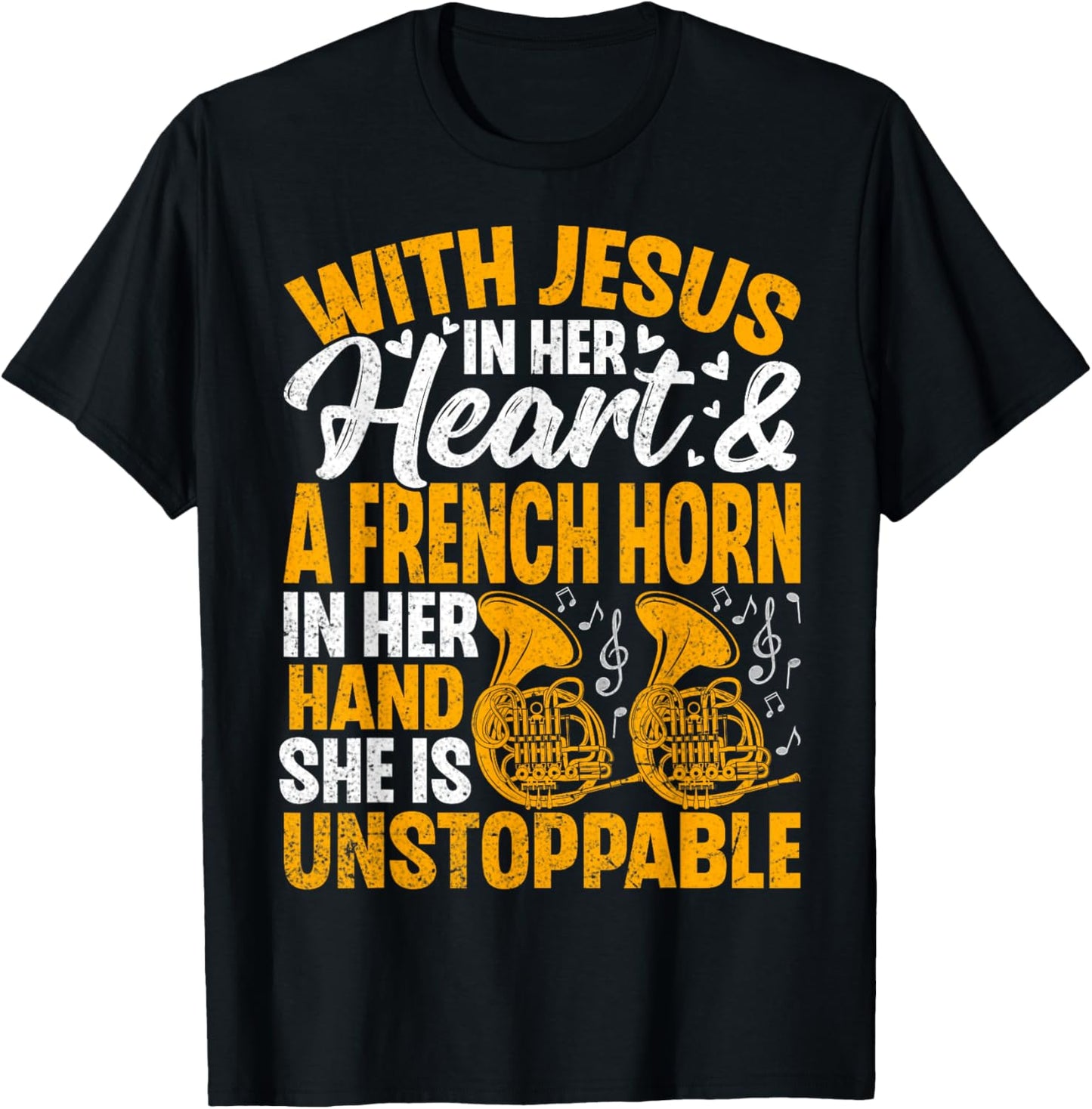 Women French Horn Player Christian Faith Marching Band Gifts T-Shirt - T-Shirt | Black