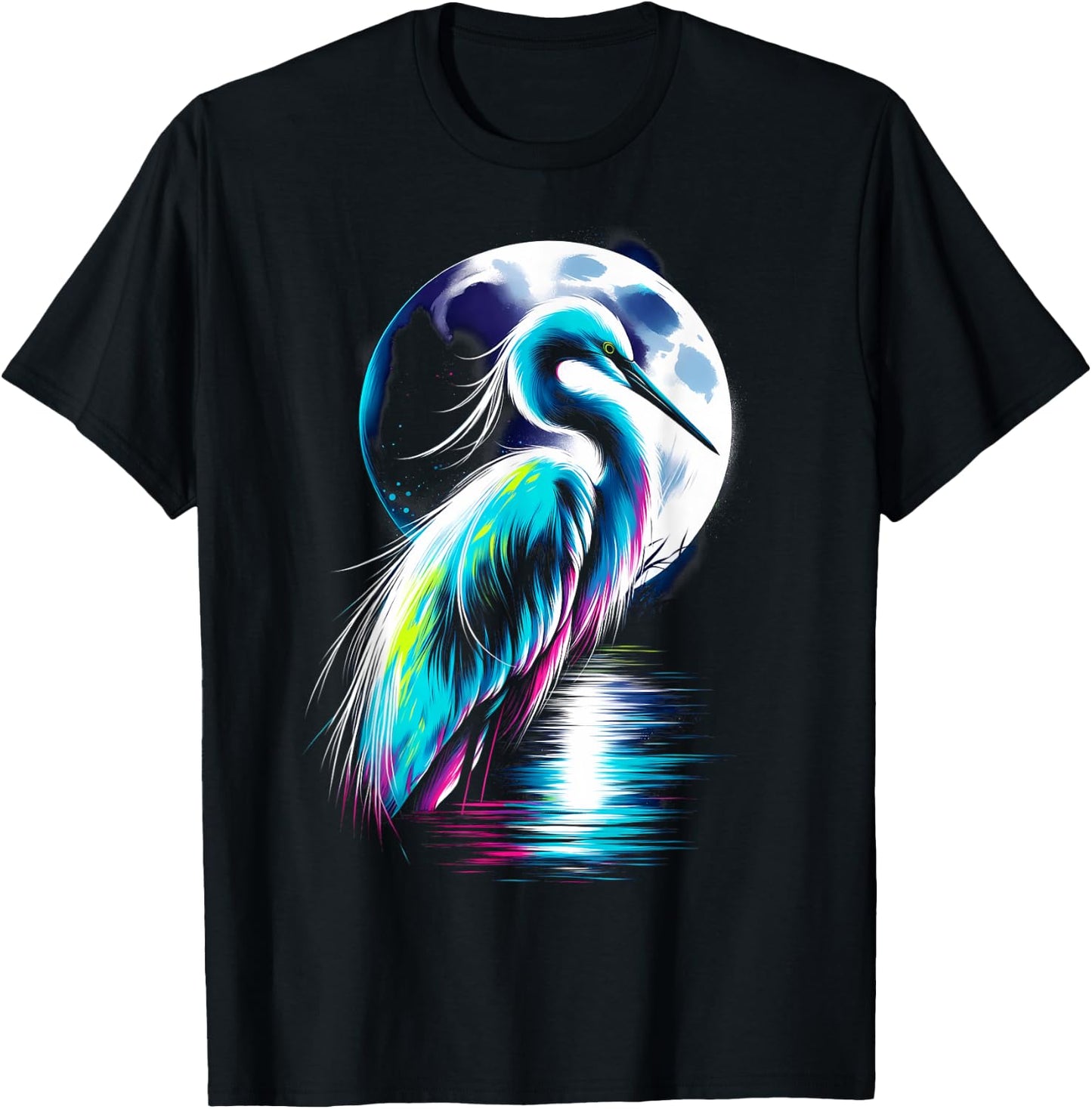 Colorful Egret Bird Spirit Animal Cool Illustration T-Shirt - T-Shirt | Black