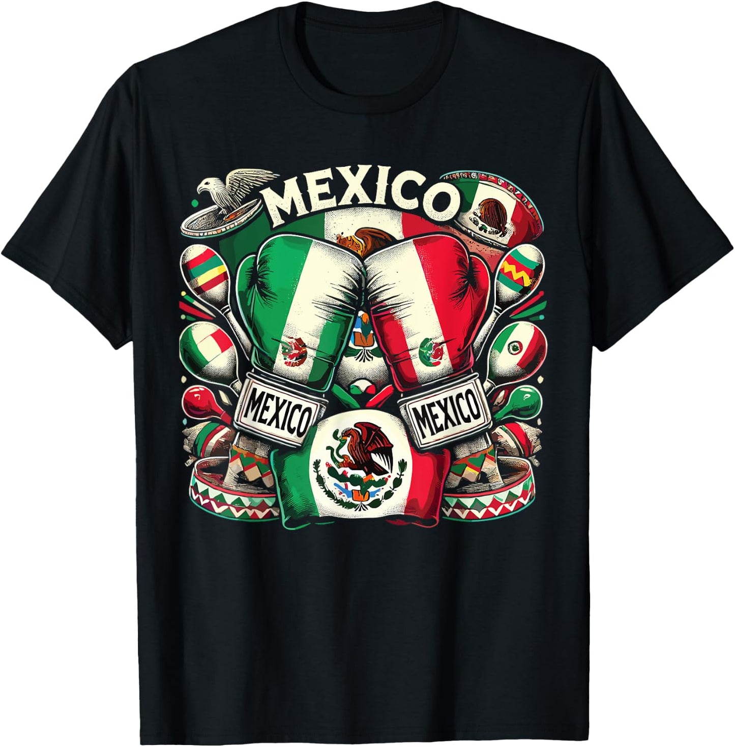Mexican Boxing Pride Gloves Sports Design T-Shirt - T-Shirt | Black