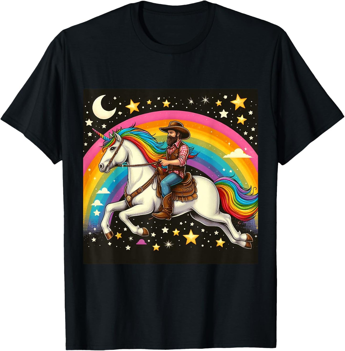 Cowboy Riding A Unicorn Boys Girls Men Women Kids Adults T-Shirt - T-Shirt | Black