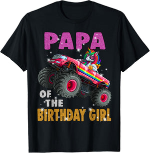 Papa of the Birthday Girl Shirt Unicorn Monster Truck T-Shirt - T-Shirt | Black