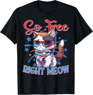 I'm So Free Right Meow Shirts Women Funny 4th of July Cat T-Shirt - T-Shirt | Black