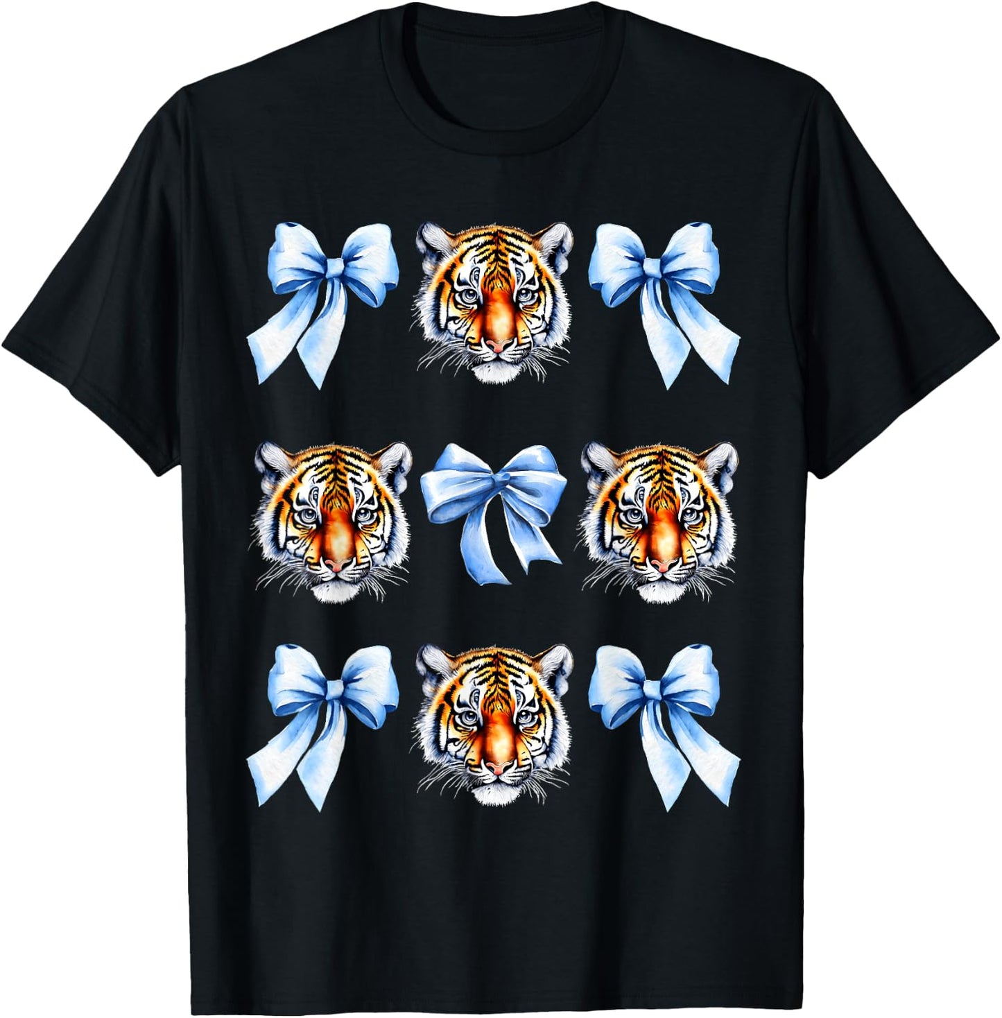 Blue Wild fantasy Tigers Coquette Bow Collage Girls Woman T-Shirt - T-Shirt | Black