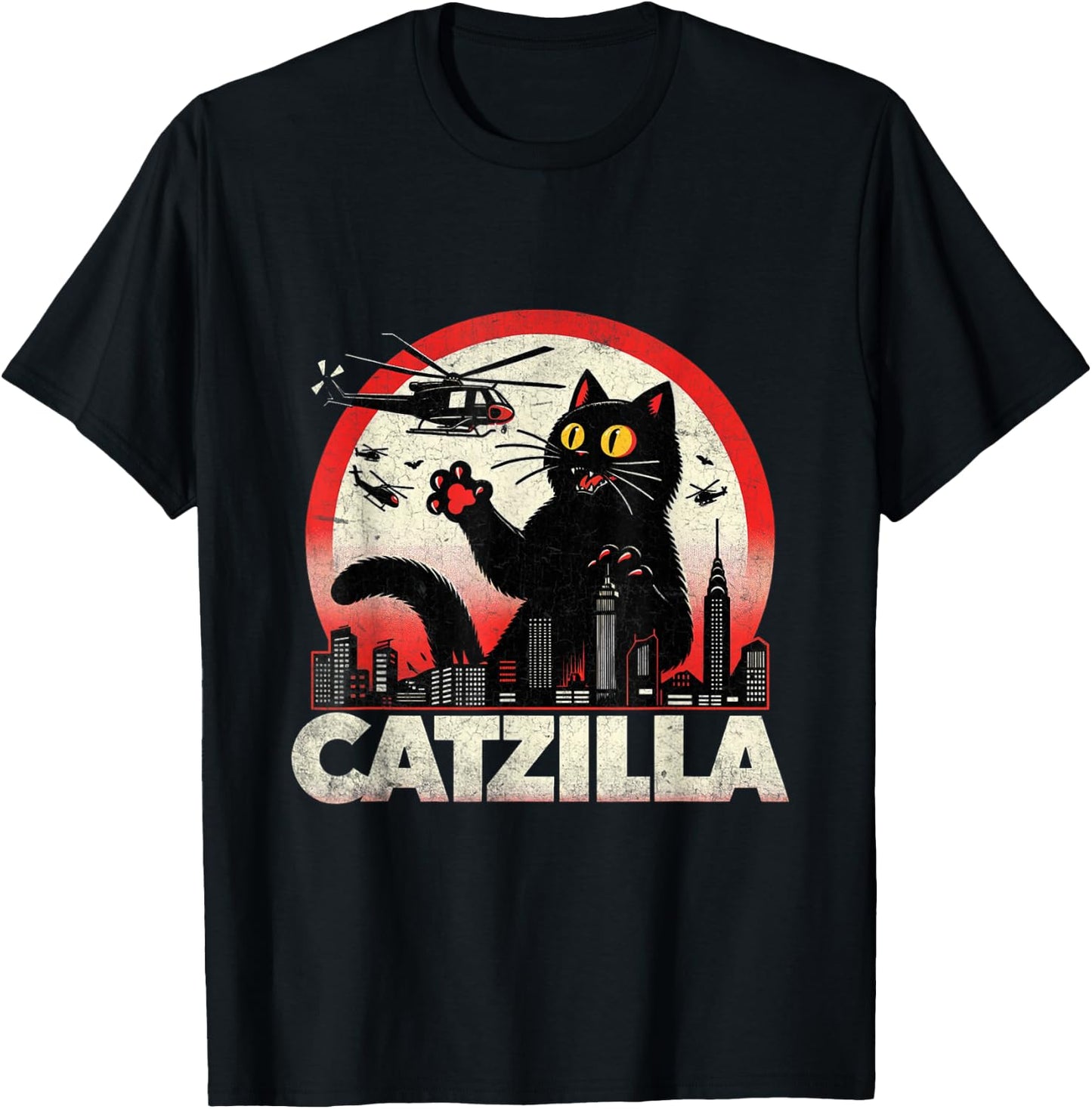 Retro Catzilla Cat Lovers Graphic Gifts Cat Mom Dad Catzilla T-Shirt - T-Shirt | Black