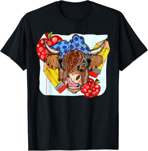 Highland Cow Teacher Western Country Funny Teacher Life Men Women T-Shirt - T-Shirt | Black